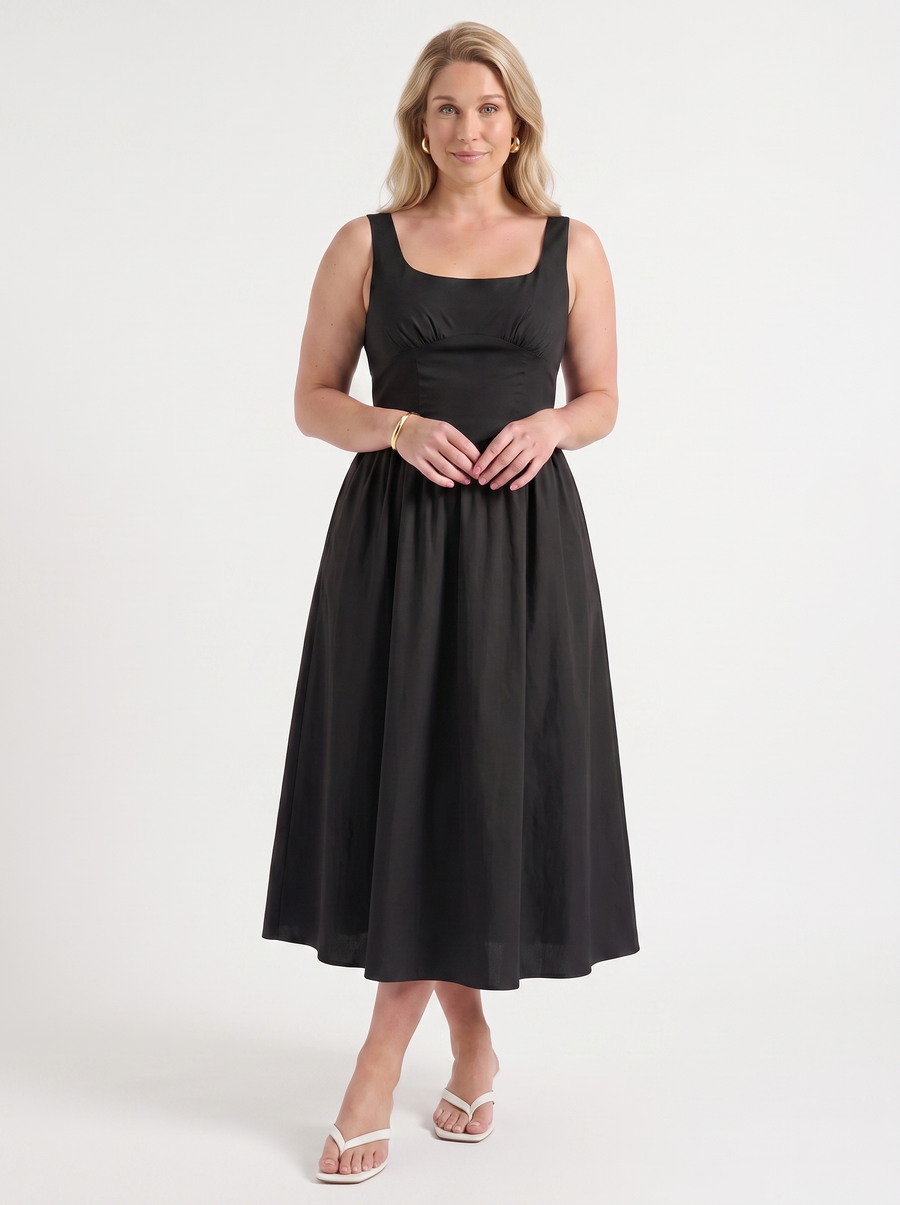 Delilah Floral Square Neck Cotton Midi Dress