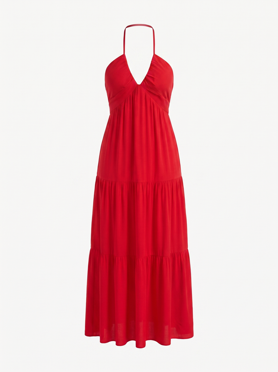 Sloane Halter Neck Tiered Ruffle Maxi Dress