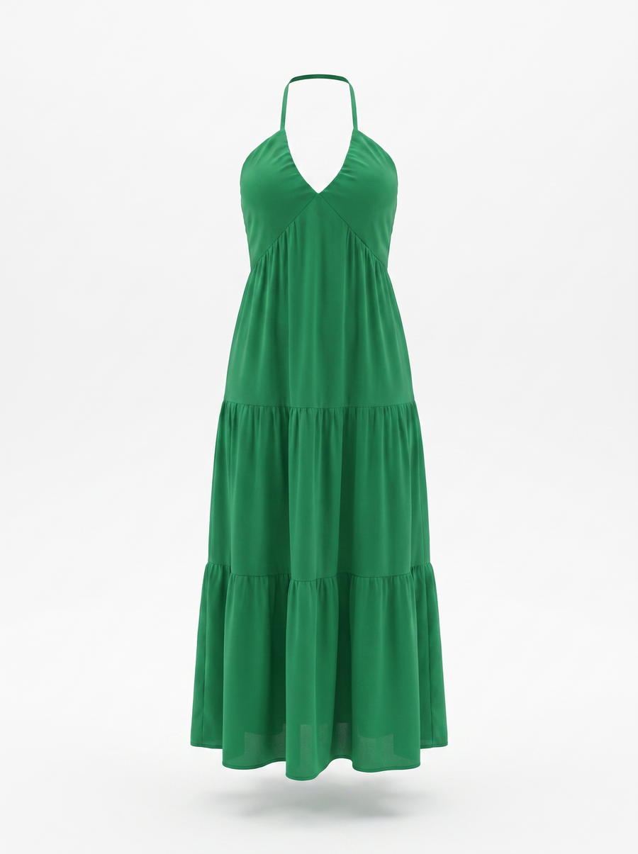 Sloane Halter Neck Tiered Ruffle Maxi Dress