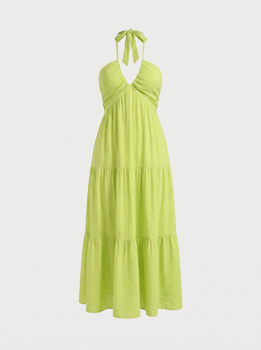 Sloane Halter Neck Tiered Ruffle Maxi Dress