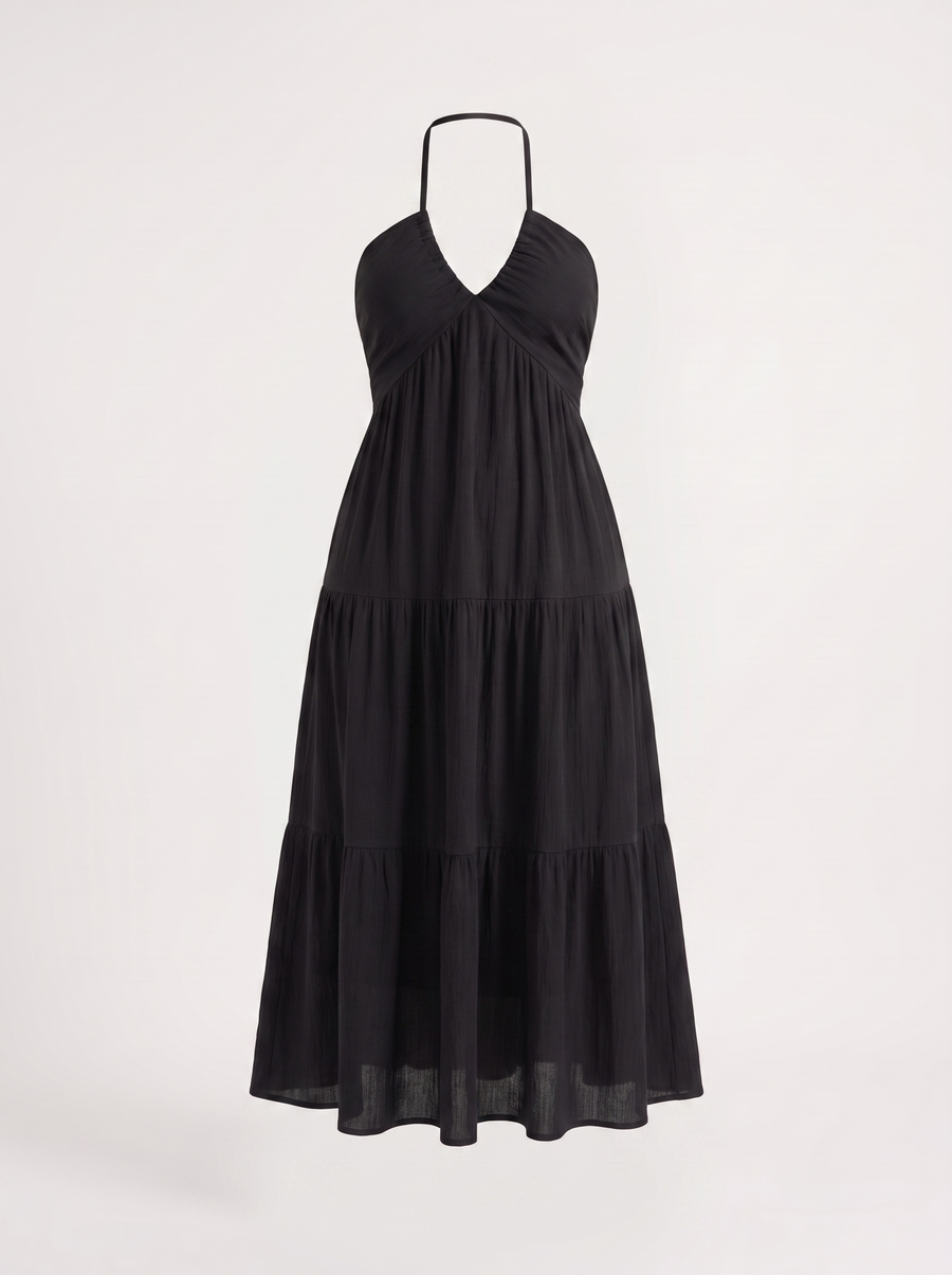Sloane Halter Neck Tiered Ruffle Maxi Dress