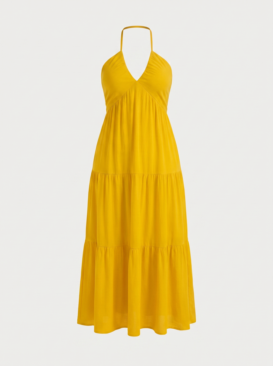 Sloane Halter Neck Tiered Ruffle Maxi Dress