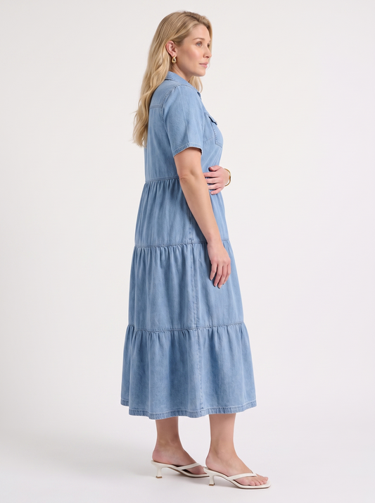 Kesia Tiered Midi Shirt Dress