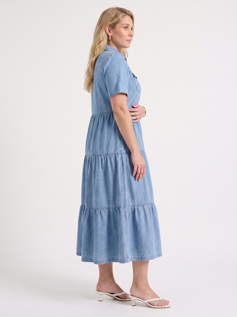 Kesia Tiered Midi Shirt Dress