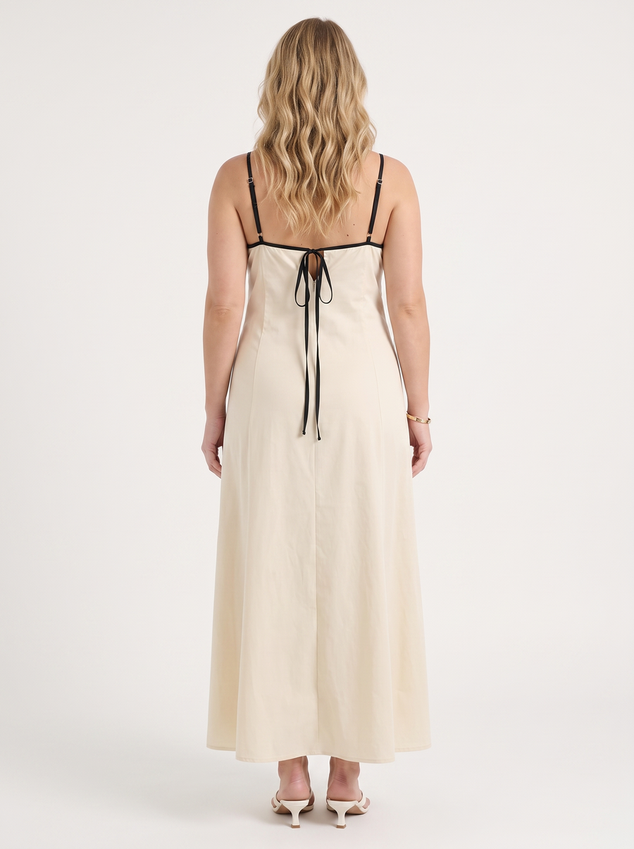 Malia Contrast Piping Maxi Dress with Slit