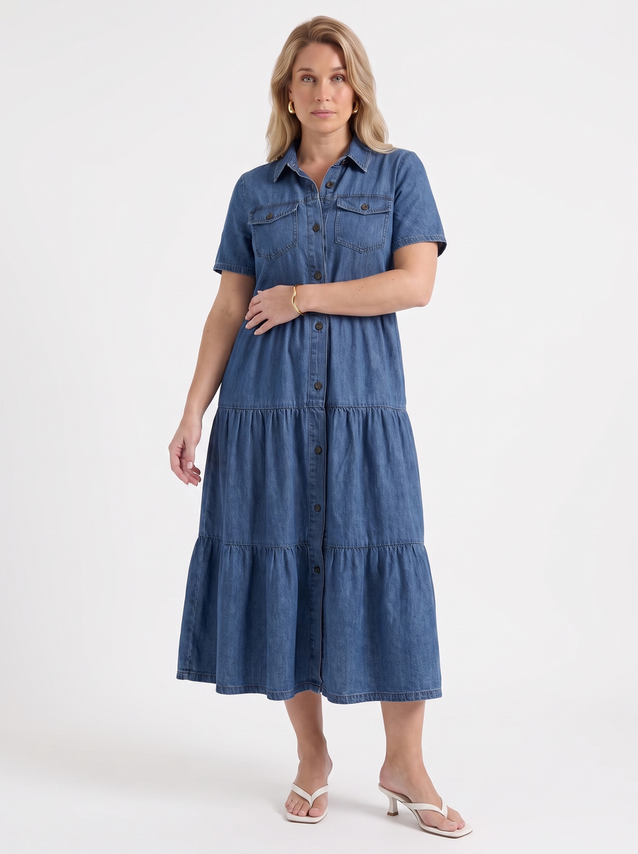 Kesia Tiered Midi Shirt Dress