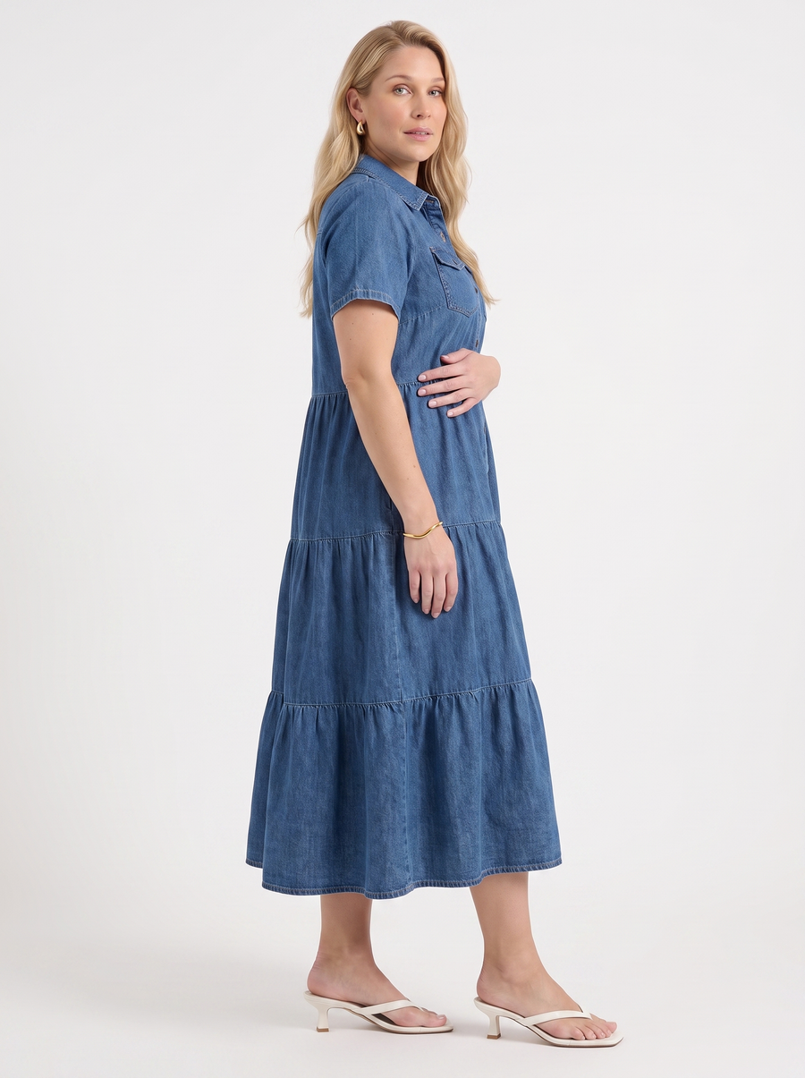 Kesia Tiered Midi Shirt Dress