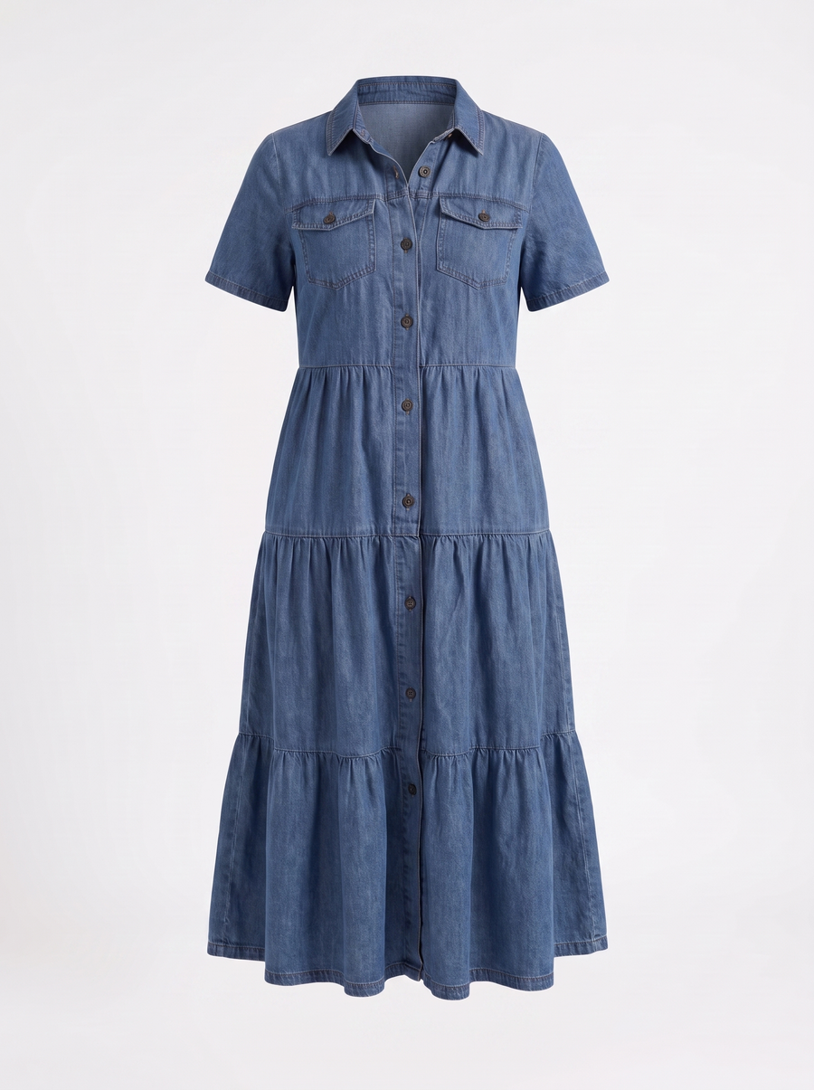 Kesia Tiered Midi Shirt Dress