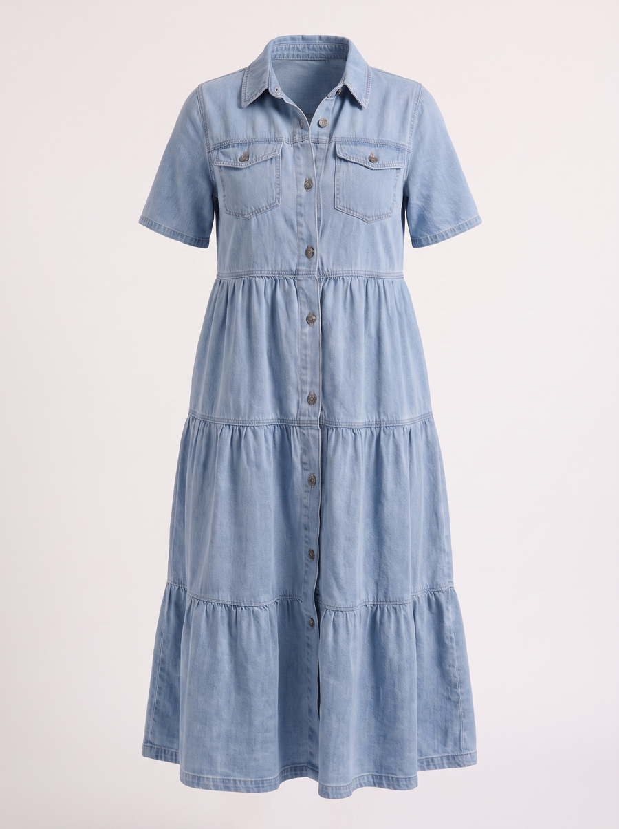 Kesia Tiered Midi Shirt Dress