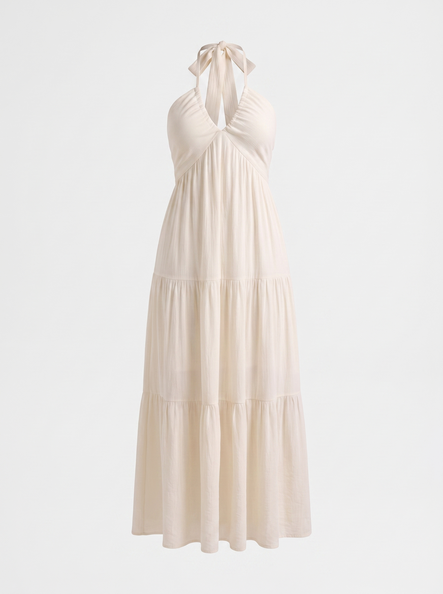 Sloane Halter Neck Tiered Ruffle Maxi Dress