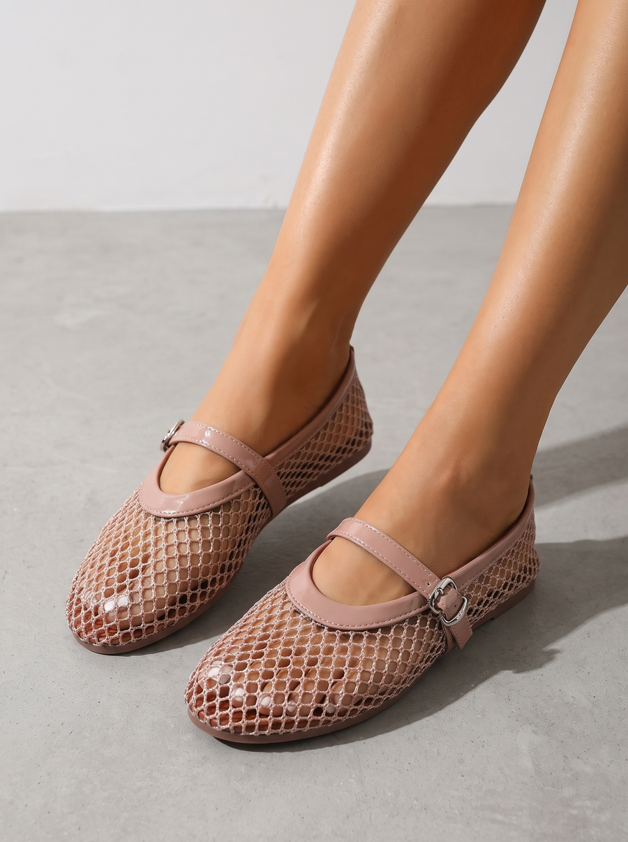 Ginger Mesh Strap Ballet Flats