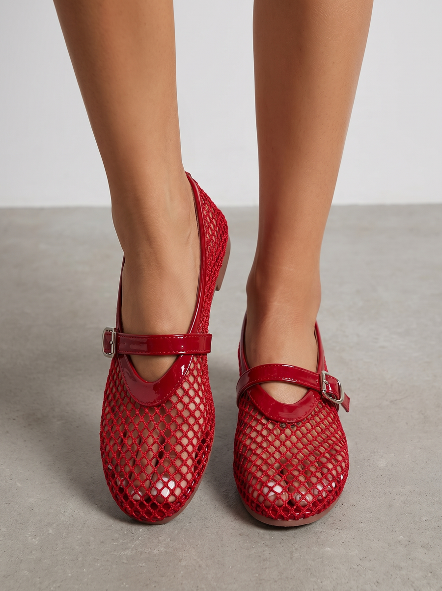 Ginger Mesh Strap Ballet Flats