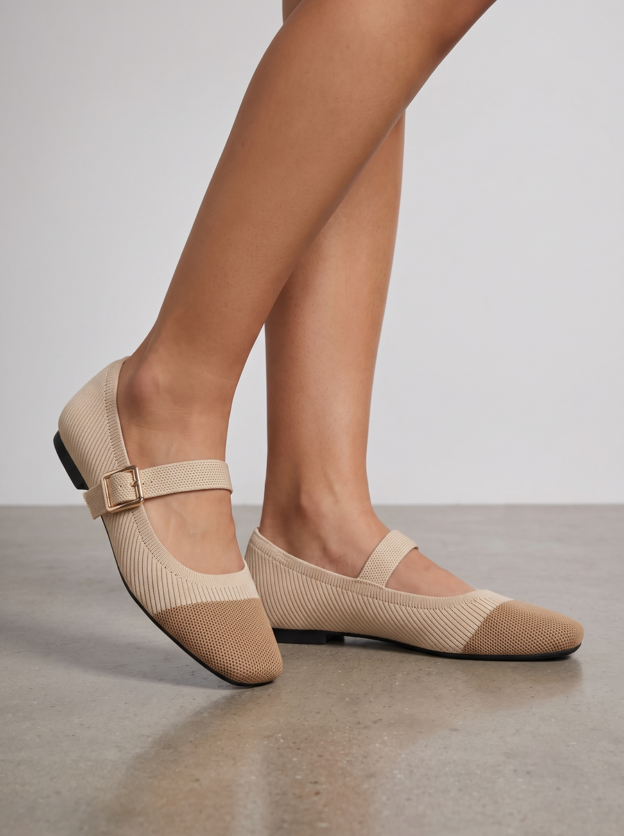 Mila Knit Look Strappy Ballet Flats
