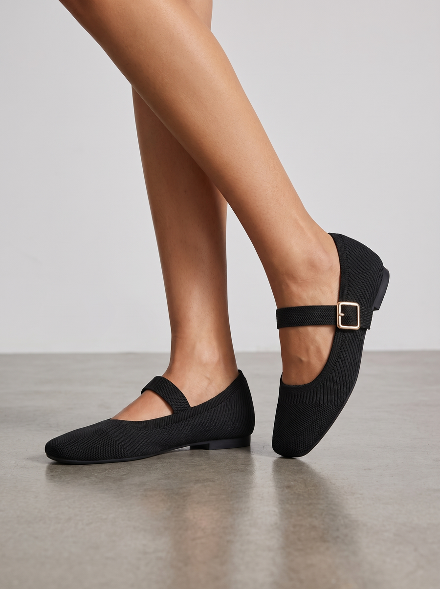 Mila Knit Look Strappy Ballet Flats