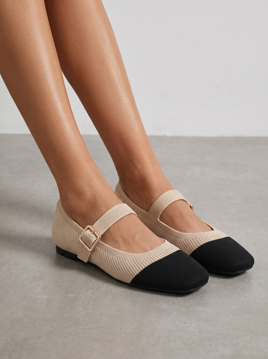 Mila Knit Look Strappy Ballet Flats