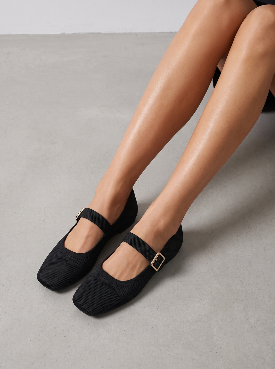 Mila Knit Look Strappy Ballet Flats