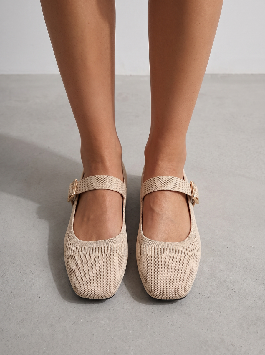 Mila Knit Look Strappy Ballet Flats