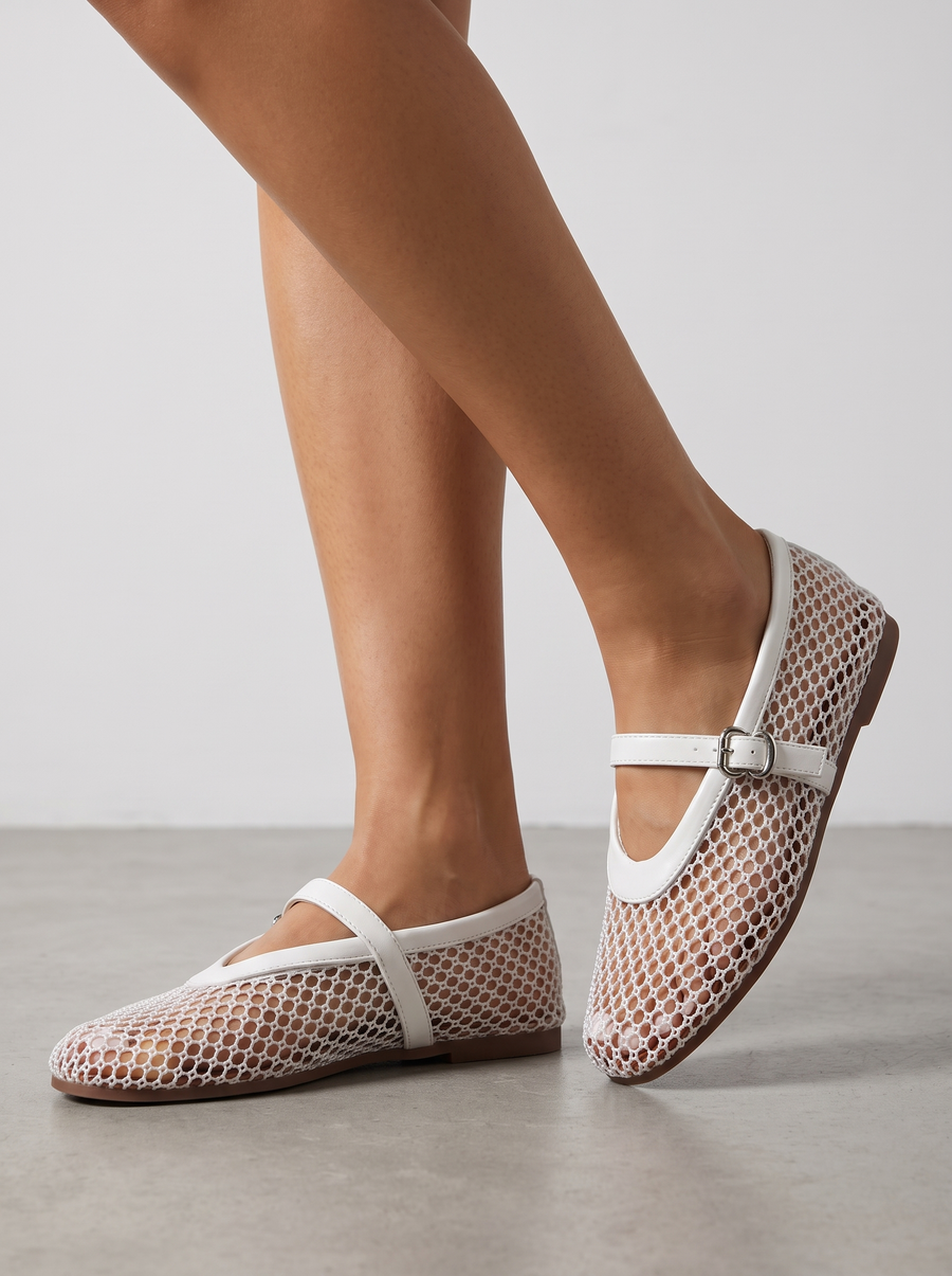 Ginger Mesh Strap Ballet Flats