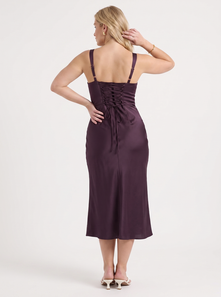 Lucia Satin Ruched Cocktail Midi Dress