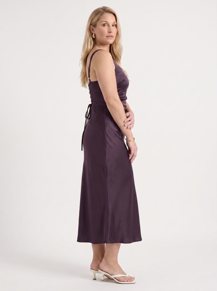 Lucia Satin Ruched Cocktail Midi Dress