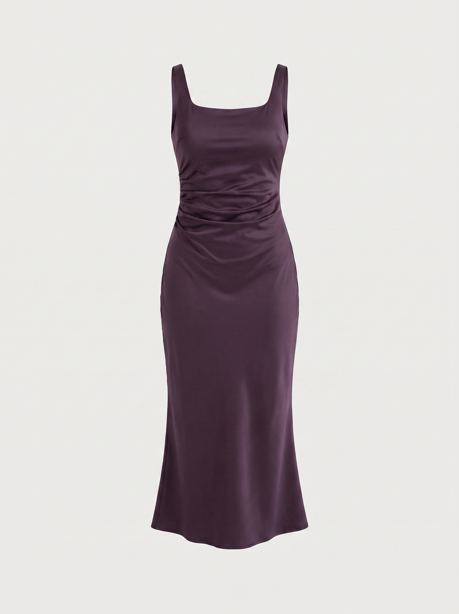 Lucia Satin Ruched Cocktail Midi Dress