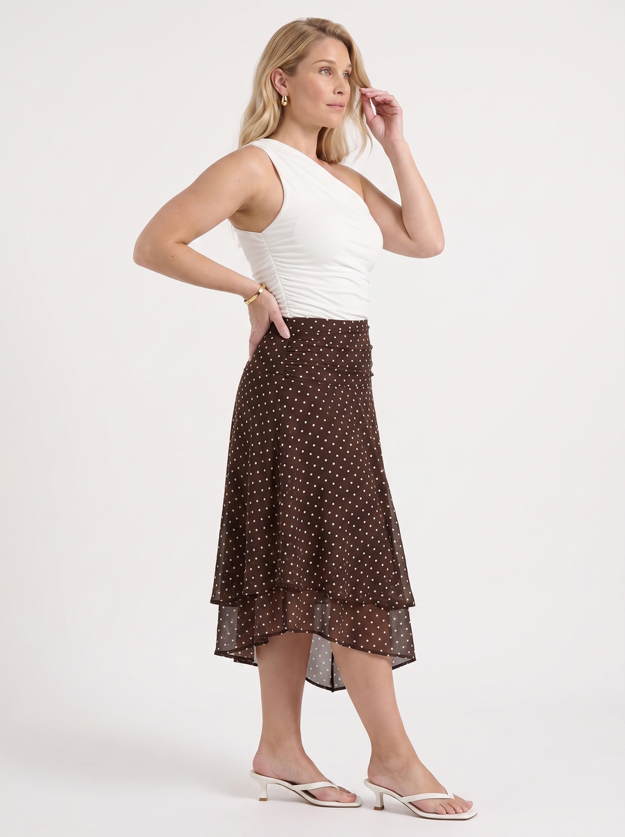 April Polka Dot Layered Hem Midi Skirt