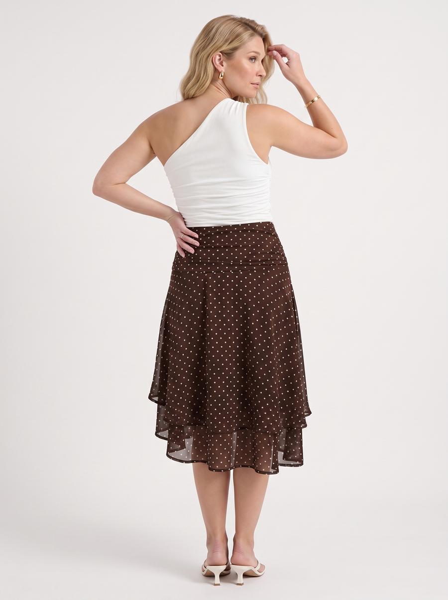 April Polka Dot Layered Hem Midi Skirt