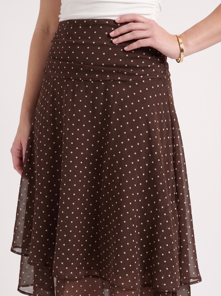 April Polka Dot Layered Hem Midi Skirt