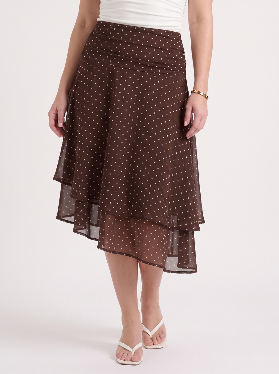 April Polka Dot Layered Hem Midi Skirt