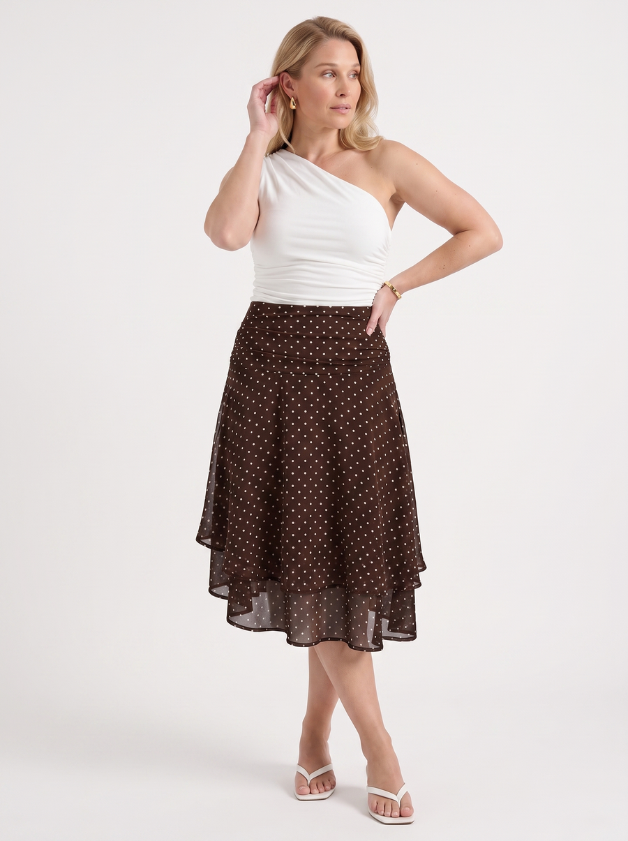 April Polka Dot Layered Hem Midi Skirt