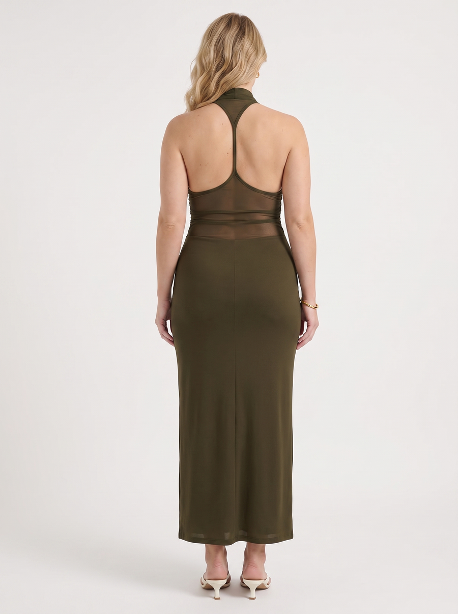 Lorena Cowl Halter Neck Ruched Maxi Dress