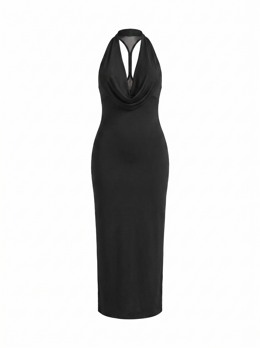 Lorena Cowl Halter Neck Ruched Maxi Dress