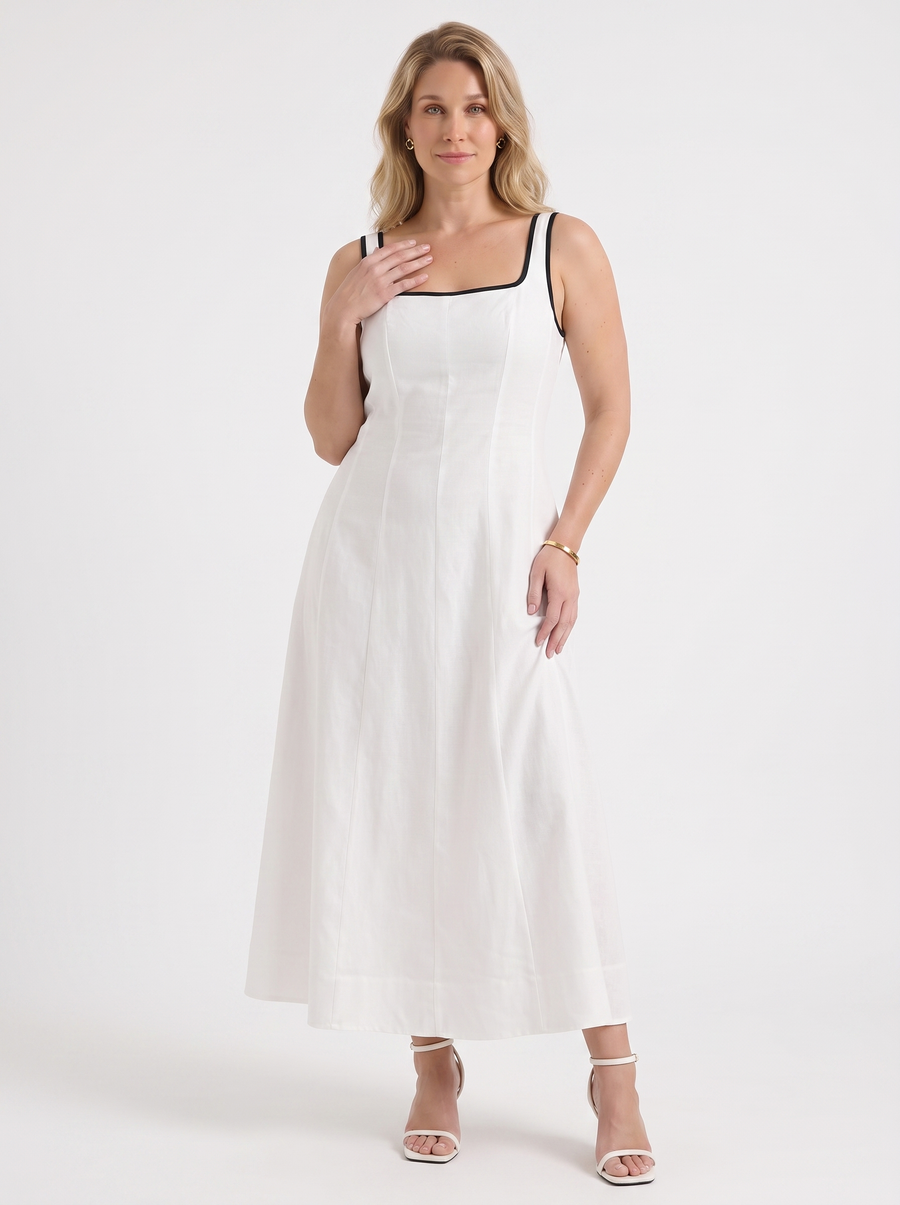 Gella Contrast Piping Square Neck Maxi Dress