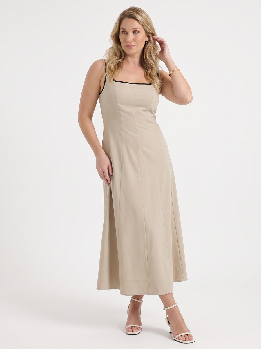 Gella Contrast Piping Square Neck Maxi Dress