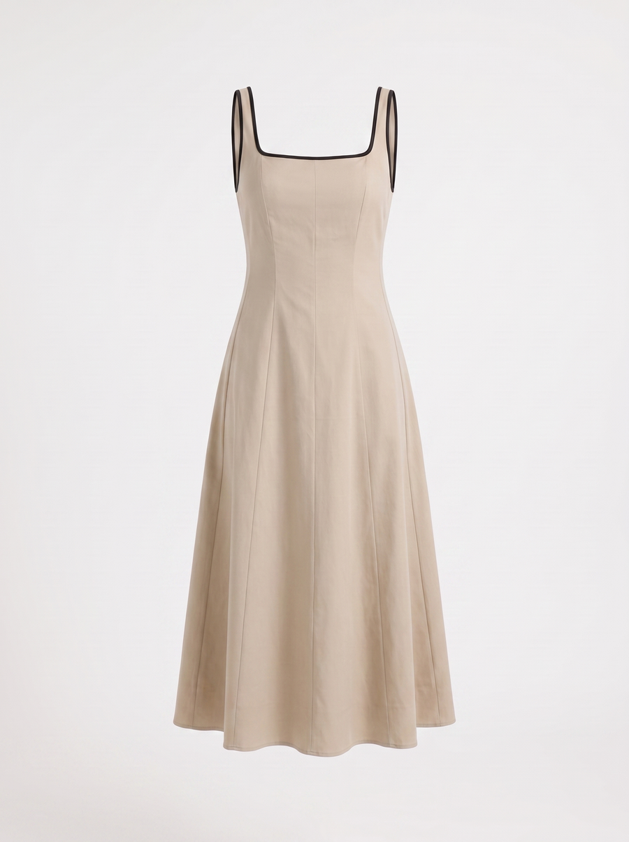 Gella Contrast Piping Square Neck Maxi Dress