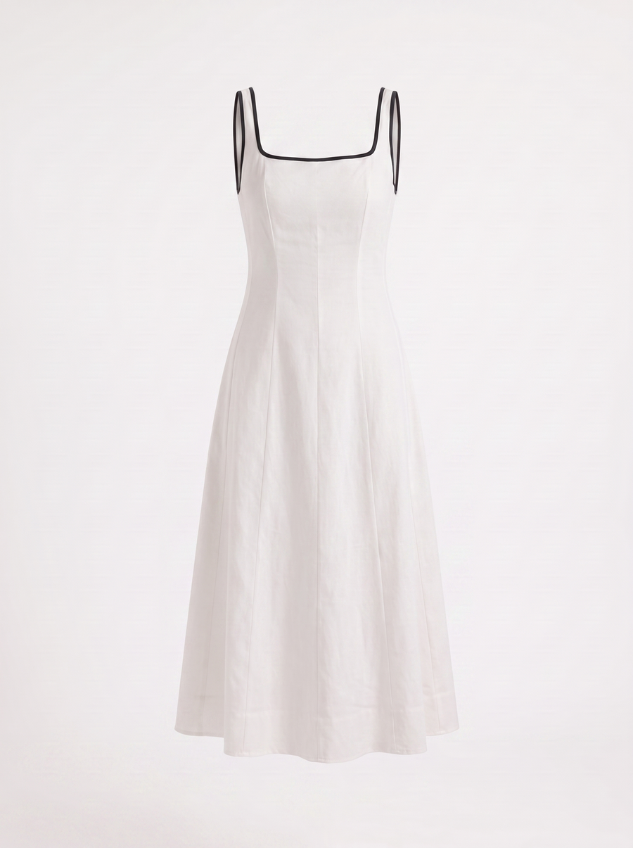 Gella Contrast Piping Square Neck Maxi Dress