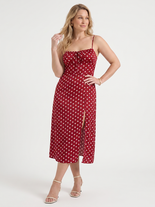 Issa Polka Dot Midi Dress with Slit