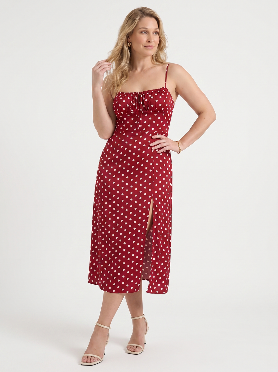 Issa Polka Dot Midi Dress with Slit