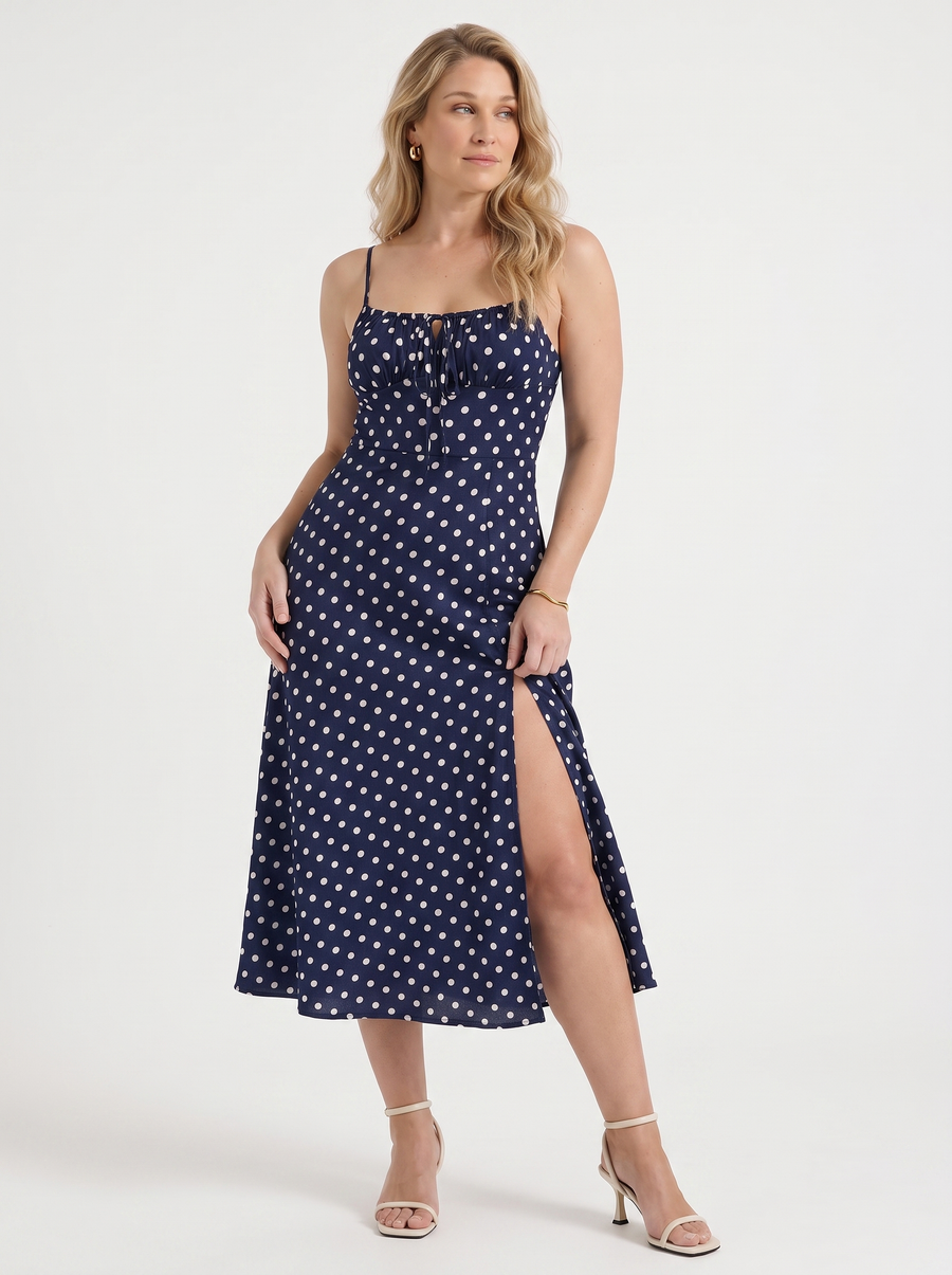 Issa Polka Dot Midi Dress with Slit