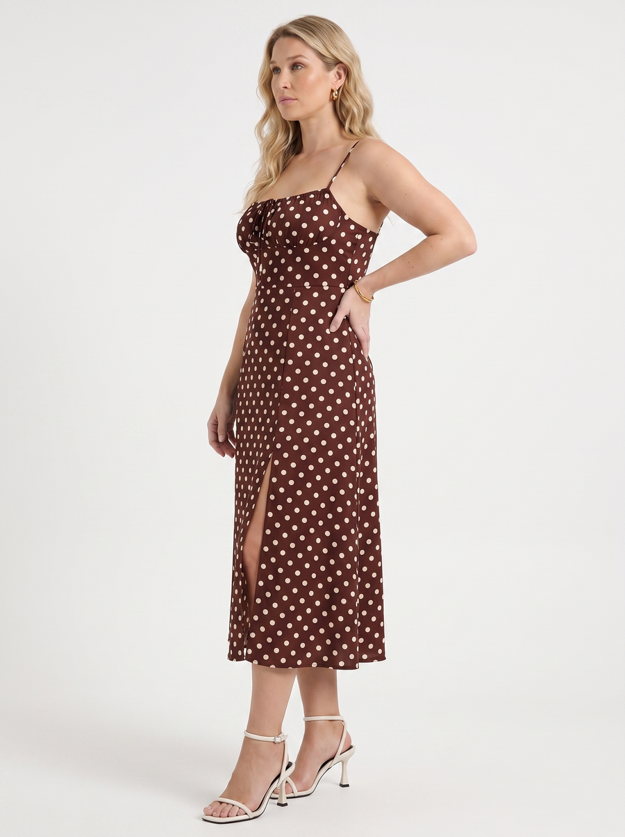 Issa Polka Dot Midi Dress with Slit