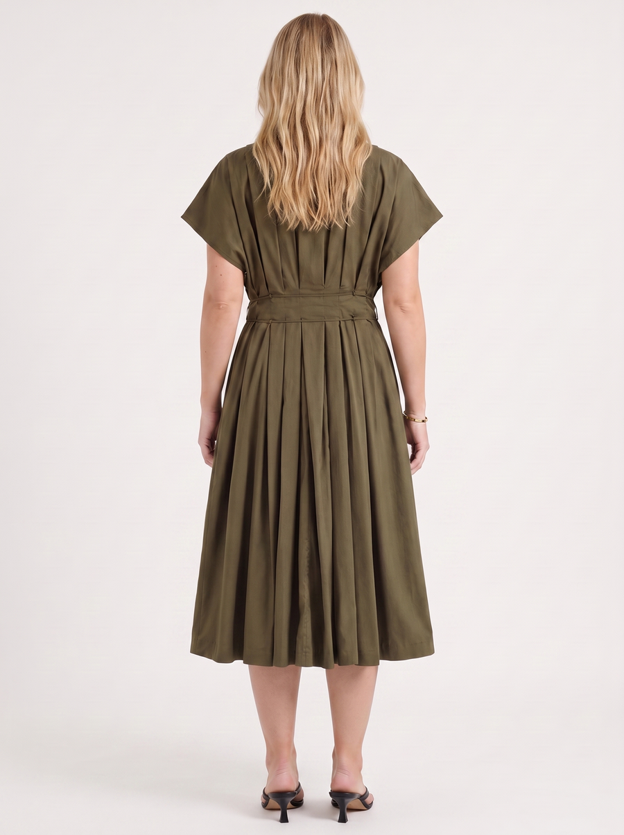 Blakely Smocked Waist Tie Front Midi Dress