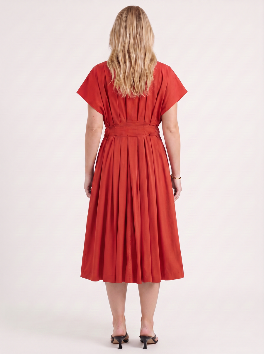 Blakely Smocked Waist Tie Front Midi Dress