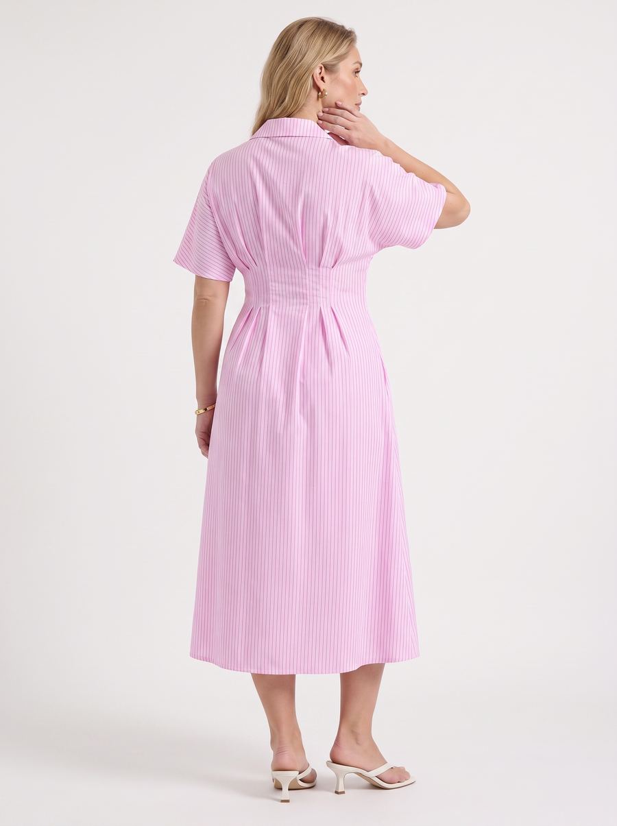 Margie Striped Button Front Midi Shirt Dress