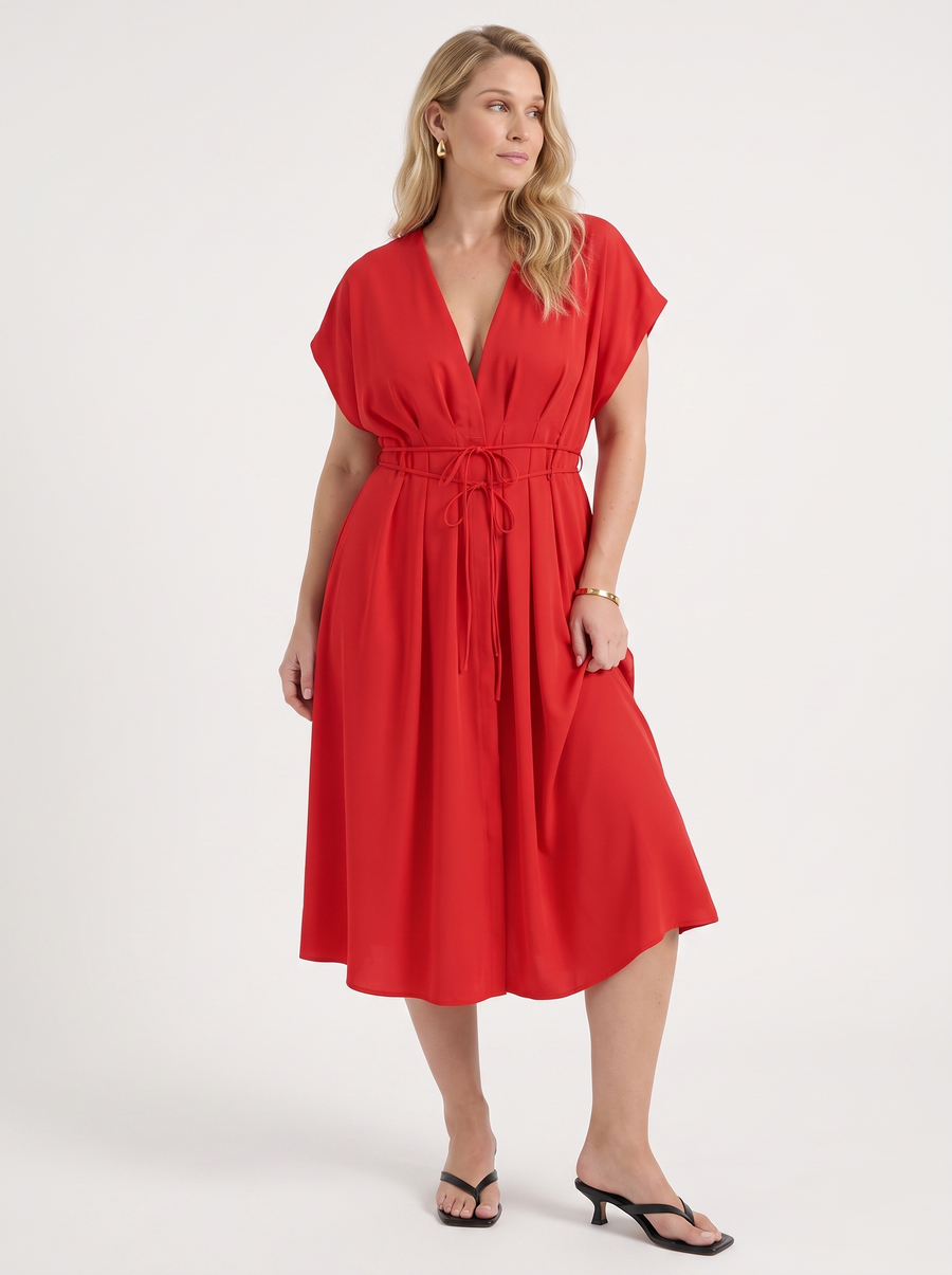 Blakely Smocked Waist Tie Front Midi Dress