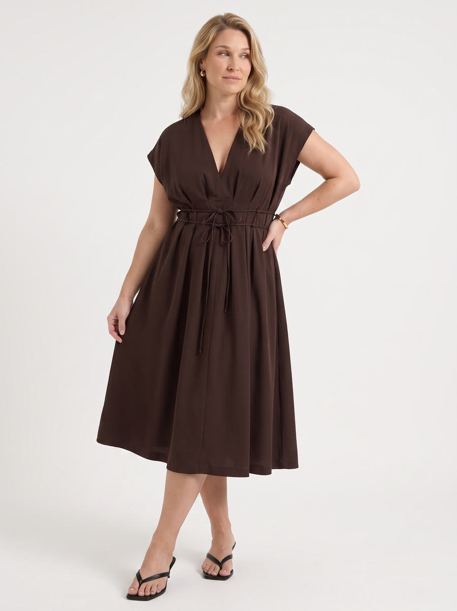 Blakely Smocked Waist Tie Front Midi Dress