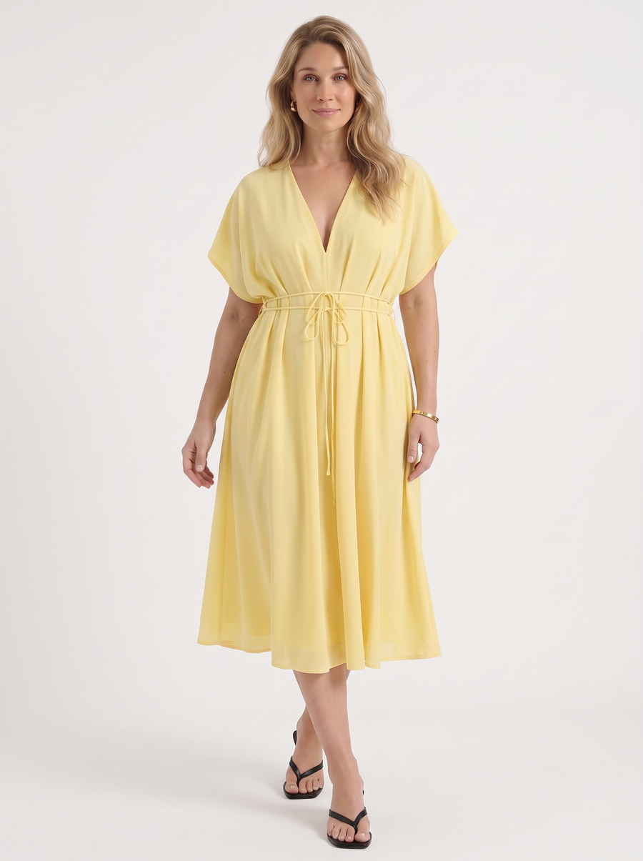 Blakely Smocked Waist Tie Front Midi Dress