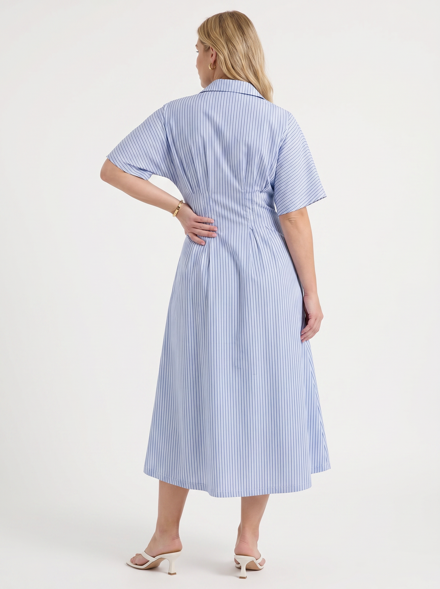 Margie Striped Button Front Midi Shirt Dress