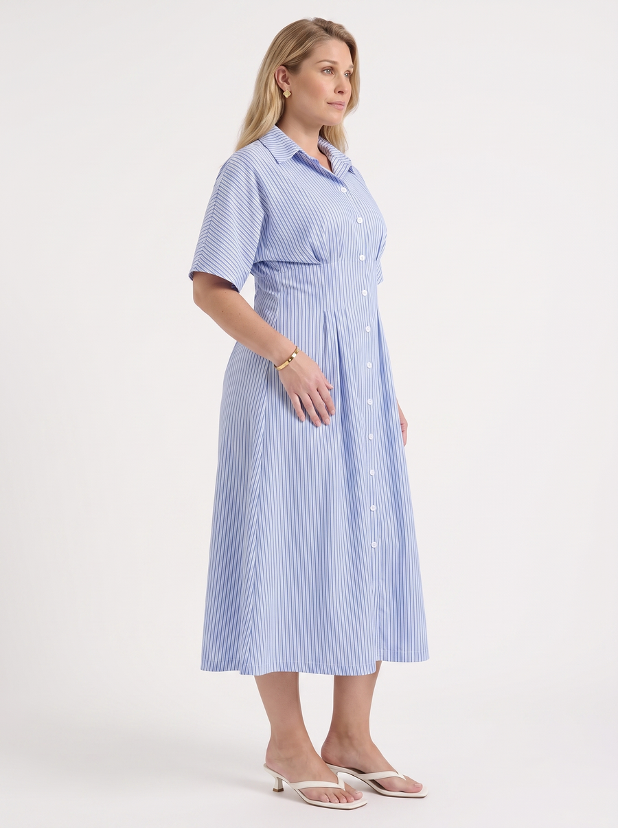 Margie Striped Button Front Midi Shirt Dress