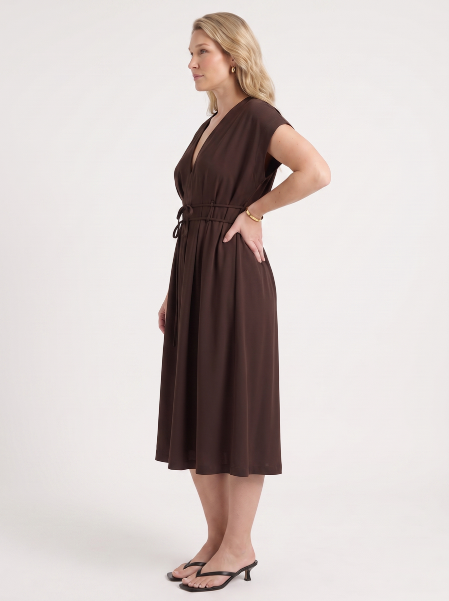 Blakely Smocked Waist Tie Front Midi Dress