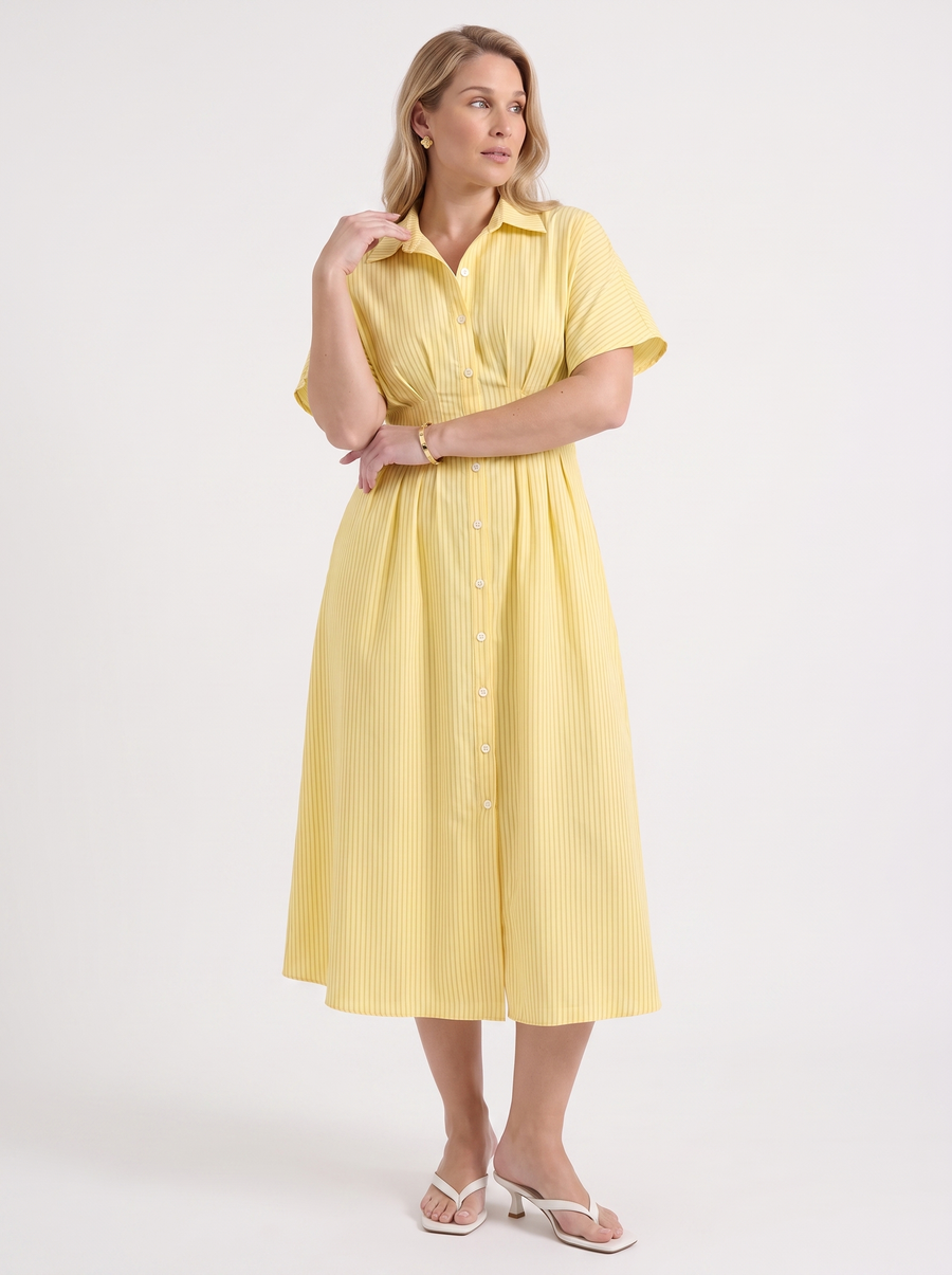 Margie Striped Button Front Midi Shirt Dress